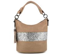 Gallantry - Sac à Main Bandoulière Femme Paillettes - Sac Seau Porté Epaule Multicolore Rayures - Besace Anse Large Brillant Soirée Mariage - PU Cuir Souple - Chic Tendance - Taupe