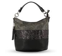 Gallantry - Sac à Main Bandoulière Femme Paillettes - Sac Seau Porté Epaule Multicolore Rayures - Besace Anse Large Strass Brillant Soirée Mariage - PU Cuir Souple - Chic Tendance - Noir