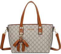 Gallantry, shopper femme avec monogramme entrelacé et bandoulière, gris taupe