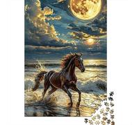 Gallop de Cheval éclairé par la Lune Puzzle 1000 Pièces Adulte, Qualité Supérieure Papier Cadeau pour Femmes Jeu Éducatif Défi Famille 38x26cm/1000pcs