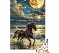 Gallop de Cheval éclairé par la Lune Puzzle 1000 Pièces Adultes Animaux Puzzles 1000 Pièces Jeu Éducatif Cadeau 38x26cm/1000pcs