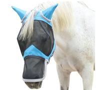 Gallopoff Masque Anti-Mouches pour Chevaux, Couvre-Nez/Oreilles, Bleu 01 L | Protection Anti-UV, Maille Respirante, Grands Yeux, Ouvertures pour Les Poils du Front, sans Frottement