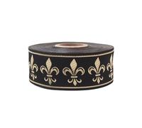 Galon Jacquard Fleur-de-Lis Noir et Doré 10 Mètres - 3,5 cm de Large | Ruban Décoratif Royal pour Couture, Costumes Historiques, DIY, Rideaux et Décoration Médiévale CNK36