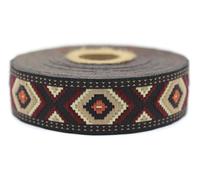Galon Ruban Jacquard Tisse Beige Clair et Bordeaux Arabesque nocturne 10mt x 25mm - Rouleaux Ruban Brode pour Couture Décoration 25952-V3