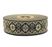 Galon Ruban Jacquard Tisse Beige sable et Dore Metallise Eclat Oriental 10mt x 25mm - Rouleaux Ruban Brode pour Couture Décoration 25975-V3
