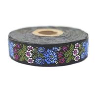 Galon Ruban Jacquard Tisse Bleu et Vert Jardin Secret 10mt x 22mm - Rouleaux Ruban Brode pour Couture Décoration 22097-V10