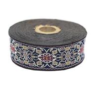 Galon Ruban Jacquard Tisse Bleu marine et Bordeaux Fleurs Baroques 10mt x 35mm - Rouleaux Ruban Brode pour Couture Décoration 35939-V2