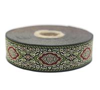 Galon Ruban Jacquard Tisse Bordeaux et Vert Bordure Impériale 10mt x 25mm - Rouleaux Ruban Brode pour Couture Décoration 25589-V5