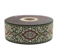 Galon Ruban Jacquard Tisse Bordeaux et Vert Bordure Impériale 10mt x 35mm - Rouleaux Ruban Brode pour Couture Décoration 35589-V5