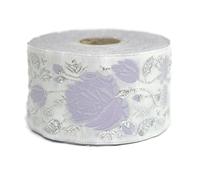Galon Ruban Jacquard Tisse Lavande clair et Argent Métallique Eclat de Rose 10mt x 50mm - Rouleaux Ruban Brode pour Couture Décoration 50089-V9