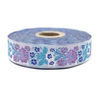 Galon Ruban Jacquard Tisse Lilas et Bleu clair Jardin Secret 10mt x 22mm - Rouleaux Ruban Brode pour Couture Décoration 22097-V8