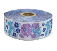 Galon Ruban Jacquard Tisse Lilas et Bleu clair Jardin Secret 10mt x 35mm - Rouleaux Ruban Brode pour Couture Décoration 35097-V8