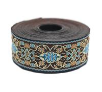 Galon Ruban Jacquard Tisse Marron et Bleu clair Fleurs Baroques 10mt x 35mm - Rouleaux Ruban Brode pour Couture Décoration 35939-V5