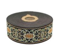 Galon Ruban Jacquard Tisse Noir et Orange Fleurs Baroques 10mt x 35mm - Rouleaux Ruban Brode pour Couture Décoration 35939-V6
