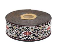 Galon Ruban Jacquard Tisse Noir et Rouge Fleurs Baroques 10mt x 35mm - Rouleaux Ruban Brode pour Couture Décoration 35939-V1