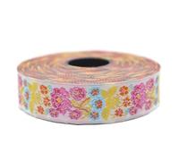 Galon Ruban Jacquard Tisse Rose fuchsia et Bleu ciel Jardin Secret 10mt x 22mm - Rouleaux Ruban Brode pour Couture Décoration 22097-V7