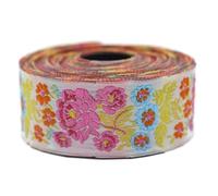 Galon Ruban Jacquard Tisse Rose fuchsia et Bleu ciel Jardin Secret 10mt x 35mm - Rouleaux Ruban Brode pour Couture Décoration 35097-V7