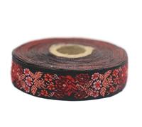Galon Ruban Jacquard Tisse Rouge et Terre Cuite Jardin Secret 10mt x 22mm - Rouleaux Ruban Brode pour Couture Décoration 22097-V2