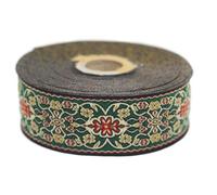 Galon Ruban Jacquard Tisse Vert et Rouge Fleurs Baroques 10mt x 35mm - Rouleaux Ruban Brode pour Couture Décoration 35939-V4
