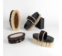 GALOP WEAR Lot de 4 brosses pour chevaux, en matériaux naturels, faites à la main, pour cavaliers professionnels et amateurs de chevaux, nettoyage doux et intensif, noir classique