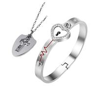 GALPADA 1 Ensemble Bracelet d'amour de projection couple assorti des couples collier de serrure d'amour collier pendentif clé de verrouillage bracelet homme Acier au titane