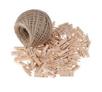 GALPADA 100 pièces Mini Pinces à Linge Naturel avec Corde Jute pour Photos Mémos Décorations Murales DIY Accessoires Décoration pour Mariage et Anniversaire