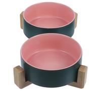 GALPADA 1ensemble Gamelle pour Chat Céramique Double avec Support Résistant aux Morsures Incliné pour Santé du Cou Grand Format Réutilisable pour Eau et Nourriture