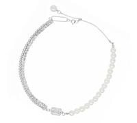 GALPADA 1pièce Collier de Cou Double Couche Ajustable avec Cristaux et Perles Artificielles Collier Superposé Féminin pour Mettre Valeur le Décolleté Cadeau pour Femmes