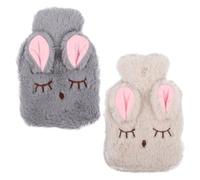 GALPADA 2 Bouillottes pour Eau Chaude en Peluche Beige, Chauffe-mains Détachable, Coussin Chauffant Pratique pour Hiver, Design Adorable Lapin Doux et Isolant