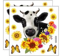 GALPADA 2 ensembles Autocollants Muraux DIY Tournesol et Vache Décor Chambre Garçon Fille Amovibles sans Résidu pour Salon et Fête