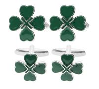 GALPADA 2 Paires Boutons de Manchette Trèfle Vert Style Français | Alliage Émaillé, Fermoirs Antidérapants Robustes, Look Vintage, pour Mariages, Entretiens et Fêtes Irlandaises