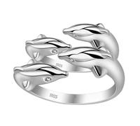 GALPADA 2 Pièces Bague Ouverte Ajustable Pour Femme Bijou à Motif De Deux Dauphins Mignons Bagues Esthétiques Thème Océan