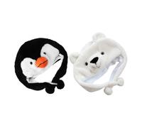 GALPADA 2 Pièces Chapeau Garçon Fille Cartoon Peluche Animal Ours et Pingouin Chaleur Confortable Élastique pour Printemps Automne Hiver Déguisement Halloween Noël Jeux