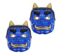 GALPADA 2 Pièces Masque Japonerie de Samouraï Hannya Bleu en Plastique Réutilisable Cornes, Décoration Polyvalente pour Boutique de Tatouage et Halloween