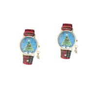 GALPADA 2 Pièces Montre Femme Quartz Élégante Motif Neige Bracelet Cuir PU et Pendentif Sapin de Noël Montre-Bracelet Mode Décontractée Cadeau pour Fêtes et Quotidien