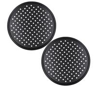 GALPADA 2 Pièces Moule à Pizza 26 CM Rond en Acier au Carbone Perforé | Fond Perforé, Cuisson au Four Grill, Noir, pour Restaurant et Usage Domestique