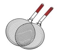 GALPADA 2 Pièces Panier de Barbecue Rond Pliable en Acier Inoxydable avec Poignée en Bois, Cuisson Uniforme pour Légumes et Friture en Plein Air