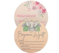 GALPADA 2 Pièces Panneau Nominatif en Bois Rond pour Annonce de Naissance Bébé, Résistant Déformation et Décoloration, Accessoire pour Photos -né