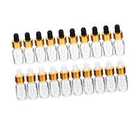 GALPADA 20 pièces Bouteilles Verre avec Pipette Flacons Réutilisables pour Huiles Essentielles avec Couvercle Doré et Tête Caoutchouc pour Voyage et Stockage Essences