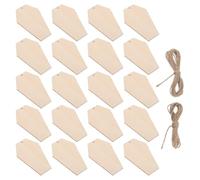 GALPADA 20 Pièces Plaques de Tombeau en Bois Non Finition pour Décoration Commémorative, Texture Lisse, Pré-percées et Prêtes à Suspendre avec Corde, Lot de Couleur Kaki