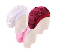 GALPADA 3 Pièces Bonnet de Nuit en Satin pour Garçon Fille avec Large Bord Élastique et Confortable Lot de Blanc Rose Rouge Vieux