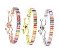 GALPADA 3 pièces Bracelet Zirconia Réglable Femme Cristaux Éclatants Multicolores Ajustable Argent Or Rose Cadeau Mode