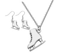 GALPADA 3 pièces Collier Patins Glace et Boucles Oreilles Argent Bijou Patineur Créatif Anneau de Cou et Boucles Pendantes pour Femme Sportive