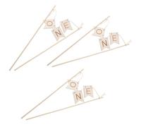 GALPADA 3 Pièces Décoration Gâteau Bois Premier Anniversaire Inserts Cake Topper Naturel Bannière One pour Fête Garçon Fille