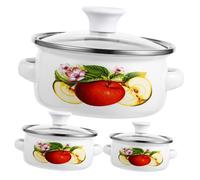 GALPADA 3 pièces Set de Mini Marmites Émail avec Poignées Ergonomiques Casseroles à Fond Plat pour Soupe Ragoût et Nouilles Motifs Aléatoires Ustensiles de Cuisine Polyvalents et