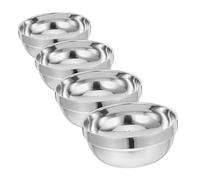 GALPADA 4 pièces Bol Inox Double Paroi Isolant Lot de Bols Brûlure pour Soupe et Riz Sécurisés pour Garçon Fille Base Antidérapante Familiale et Facile à Nettoyer