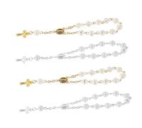 GALPADA 4 Pièces Bracelet de Baptême Perles pour Garçon Fille de Rose et Croix Argentée Souvenir pour Première Communion et Cérémonies Religieuses