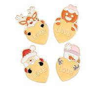 GALPADA 4 Pièces Broches de Noël Forme de Cœur avec Motifs Cartoon Père Noël Bonhomme de Renne et Épices Accessoires Diy pour Décoration Vêtements Fêtes Hiver