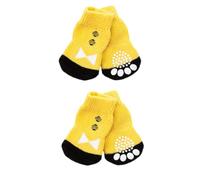 GALPADA 4 Pièces Chaussettes Antidérapantes en Coton, Jaunes | Grosse Élasticité, pour Sols Intérieurs et Promenades Hivernales, Motif Cartoon, Adaptées aux Chiens Âgés