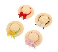 GALPADA 4 Pièces Mini Top Hats Handwoven Straw Mini Hats for Dollhouse Craft Projects Artistic Small Doll Caps in Multiple Colors